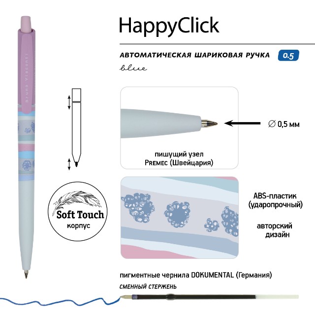 Ручка шариковая синяя BV HappyClick Ягодные тортики. Ежевика Превью 7