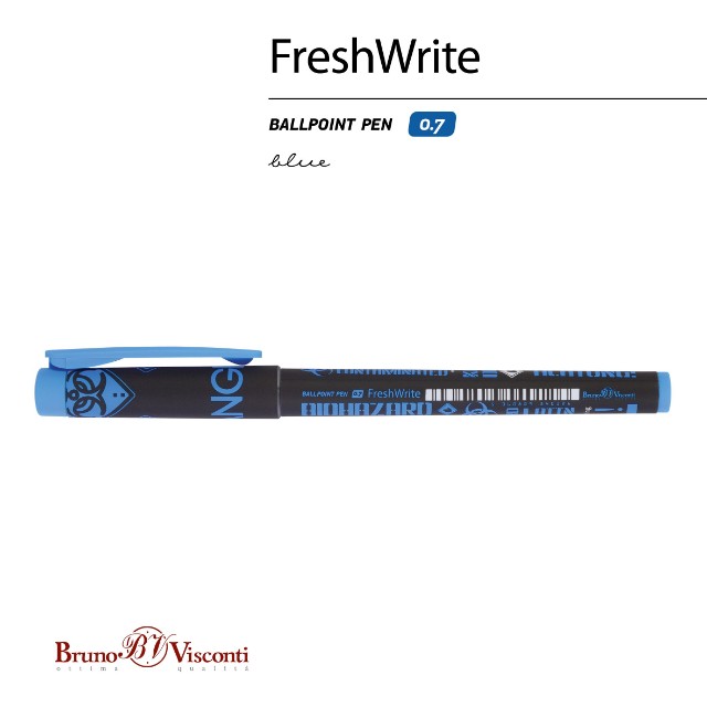 Ручка шариковая синяя BV FreshWrite Биологическая опасность! 0,7мм принт Превью 1