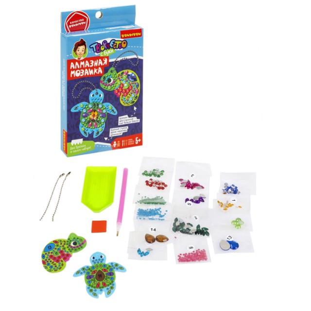 Творч Алмазная мозаика Брелоки Черепашка и хамелеон двусторонние Превью 4