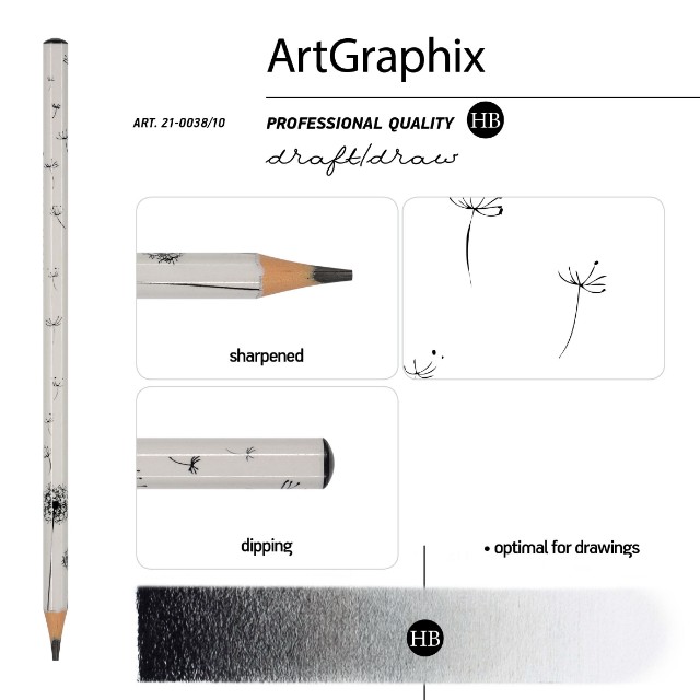 Карандаш ч/гр пластиковый б/ластика HB BV ArtGraphix Одуванчики трехгр Превью 2