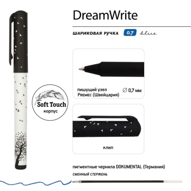 Ручка подар шар BV DreamWrite синяя 0,7мм Черно-белая романтика Превью 5
