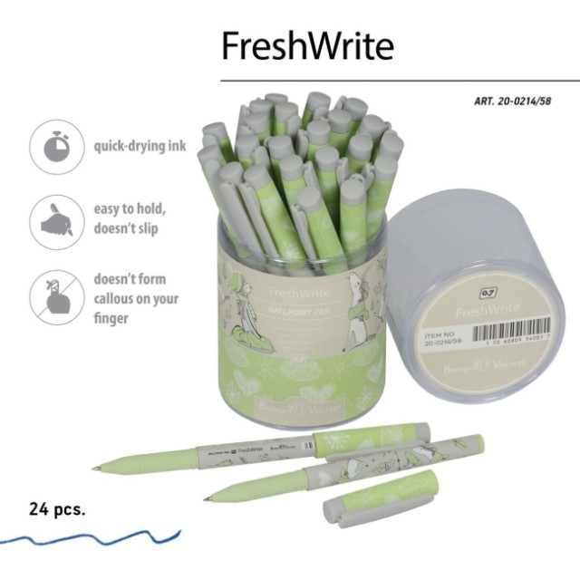 Ручка шариковая синяя BV FreshWrite Девочка и единорог. Птички принт Превью 1