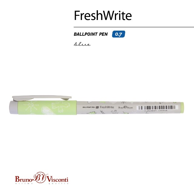 Ручка шариковая синяя BV FreshWrite Девочка и единорог. Птички принт Превью 2