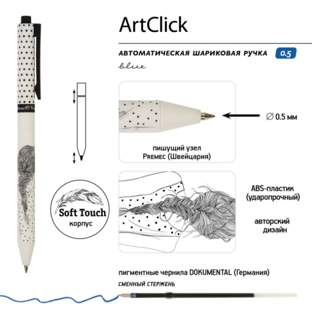 Ручка шариковая синяя BV ArtClick Девушка с косичкой 0.5 мм Превью 3