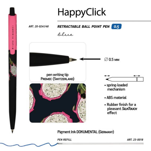 Ручка шариковая синяя BV HappyClick Fresh&Fruity Питахайя 0,5мм принт Превью 5