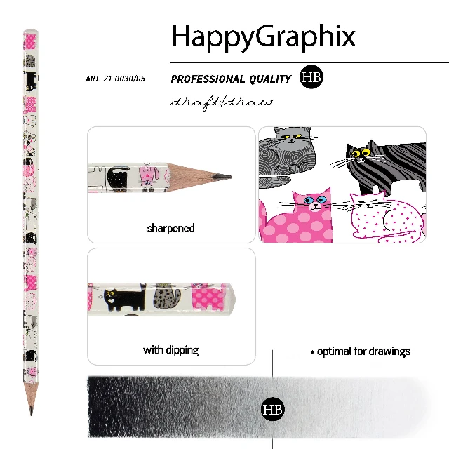 Карандаш ч/гр HB BV HappyGraphix Розовые котята б/ластика трехгр