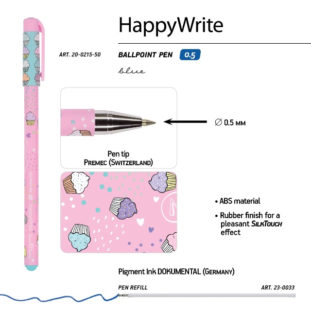 Ручка шариковая синяя BV HappyWrite My Sweet. Капкейки 0,5мм Превью 5