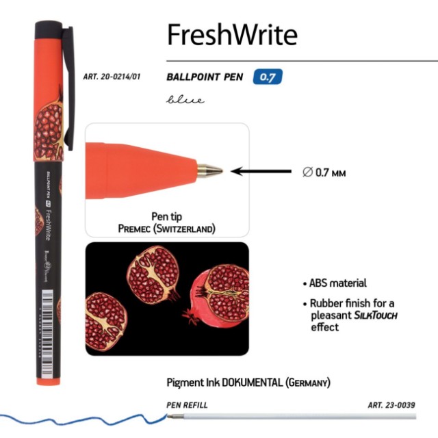 Ручка шариковая синяя BV FreshWrite Fresh&Fruity. Гранат 0,7мм принт Превью 3