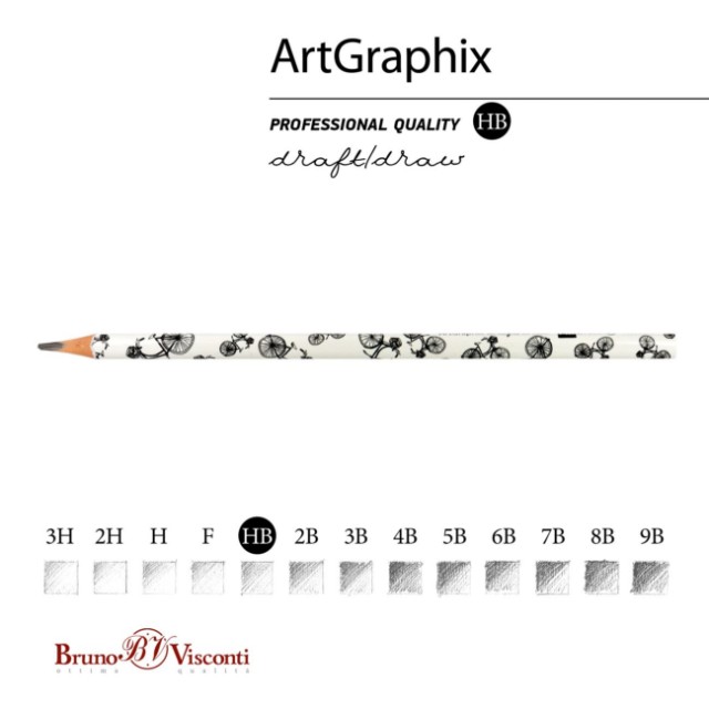 Карандаш ч/гр пластиковый б/ластика HB BV ArtGraphix Велосипеды трехг Превью 1
