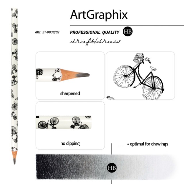 Карандаш ч/гр пластиковый б/ластика HB BV ArtGraphix Велосипеды трехг Превью 3