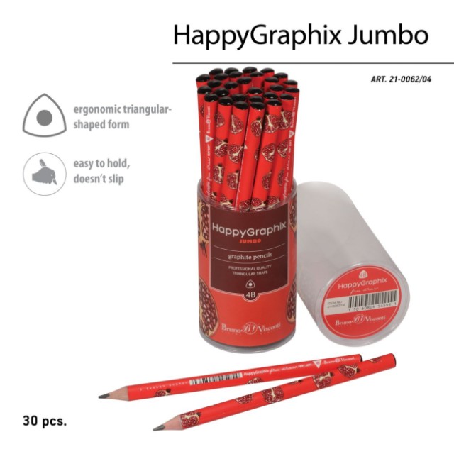 Карандаш ч/гр толстый 4B BV HappyGraphix Jumbo Fresh &  fruity. Гранат б/ластика Превью 5
