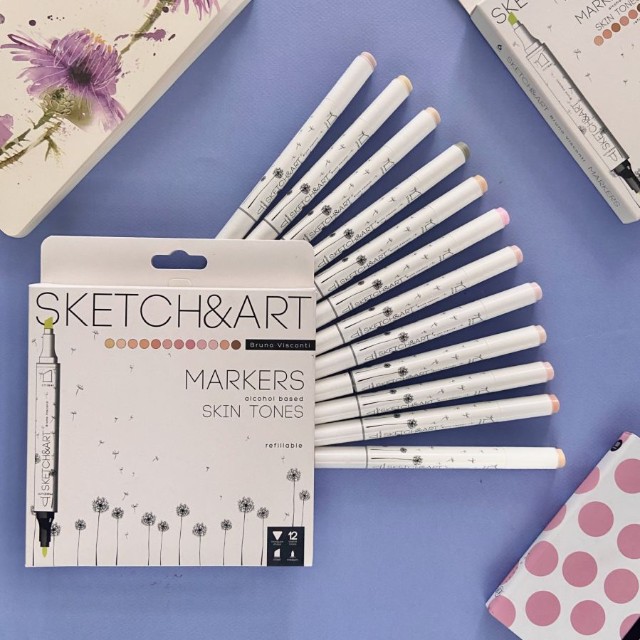 Маркеры д/скетчинга двуст 12цв 1-6мм BV Sketch&Art Портрет к/к Превью 1