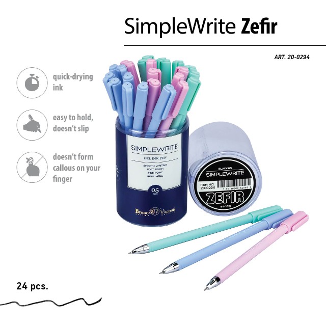 Ручка гелевая черная BV SimpleWrite Zefir 0.5 мм мята лава Превью 5