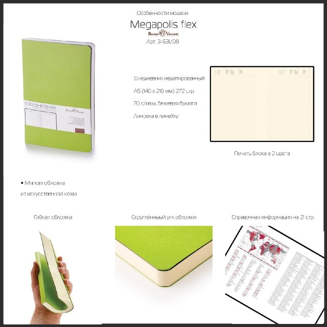 Ежедневник А5 BV Megapolis flex (золото) недат. Превью 9