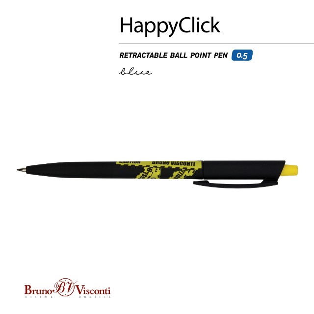 Ручка шариковая синяя BV HappyClick Keep Away Caution 0,5мм принт Превью 6