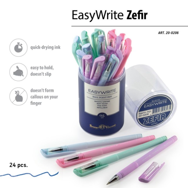 Ручка шариковая синяя BV FirstWrite Zefir 0.5мм ассорти Превью 2
