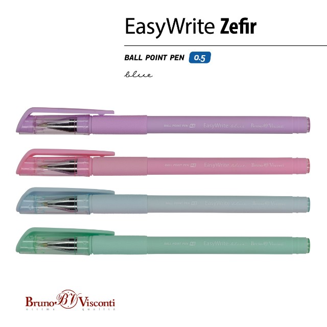 Ручка шариковая синяя BV FirstWrite Zefir 0.5мм ассорти Превью 4