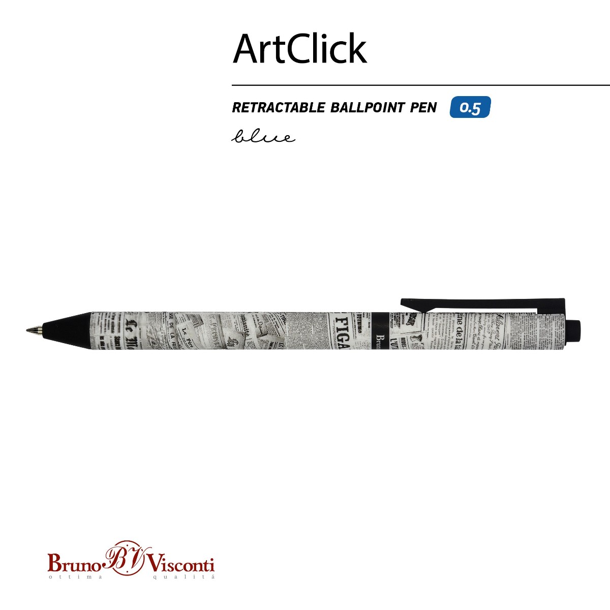 Ручка шариковая синяя BV ArtClick Газета 0.5 мм принт Фото 3