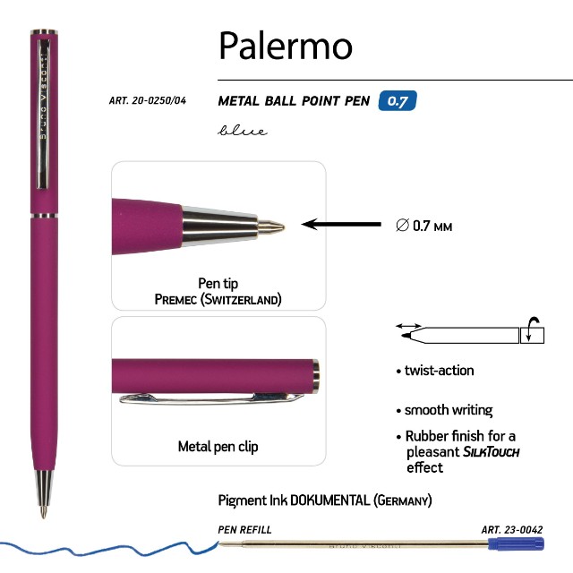 Ручка подар шар BV Palermo синяя 0,7мм розовый корп поворотная Превью 10