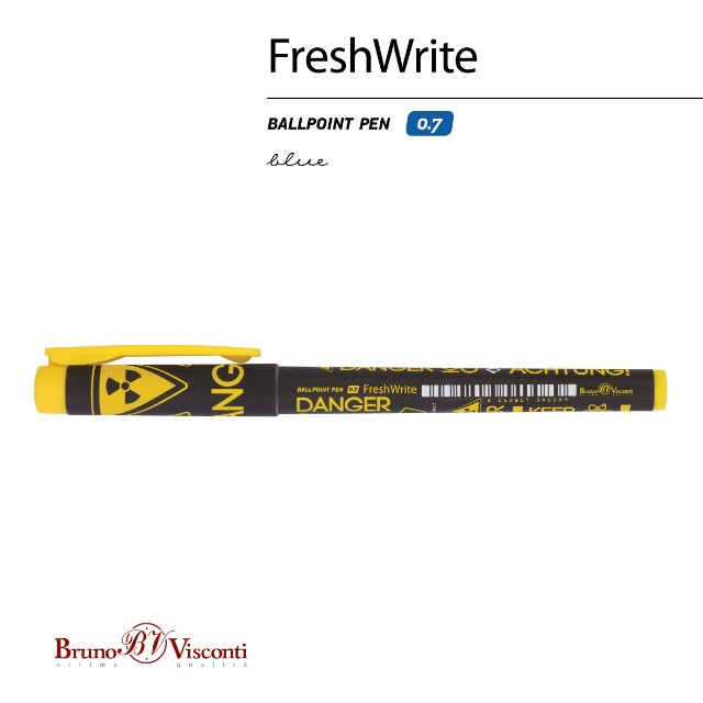 Ручка шариковая синяя BV FreshWrite Опасность! Радиоактивно 0,7мм принт Превью 3