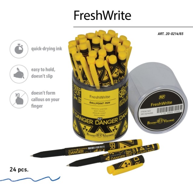 Ручка шариковая синяя BV FreshWrite Опасность! Радиоактивно 0,7мм принт Превью 2