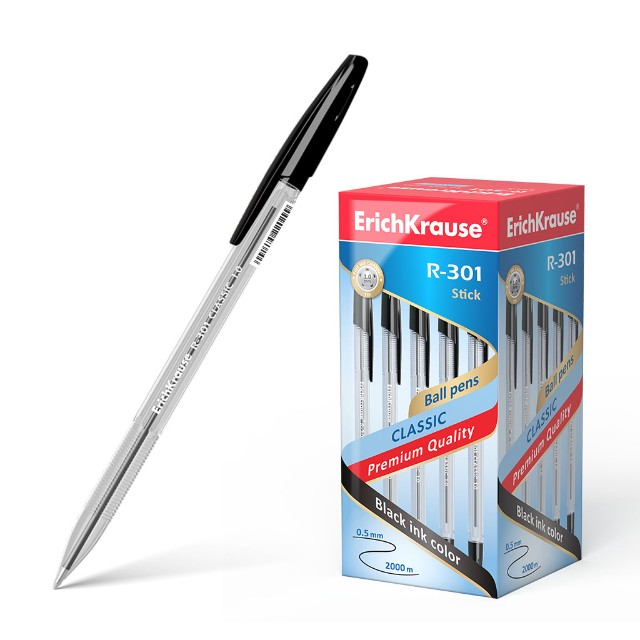 Ручка шариковая черная EK R-301 Classic 1.0 Stick прозр корпус