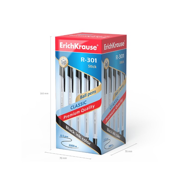 Ручка шариковая черная EK R-301 Classic 1.0 Stick прозр корпус Превью 3