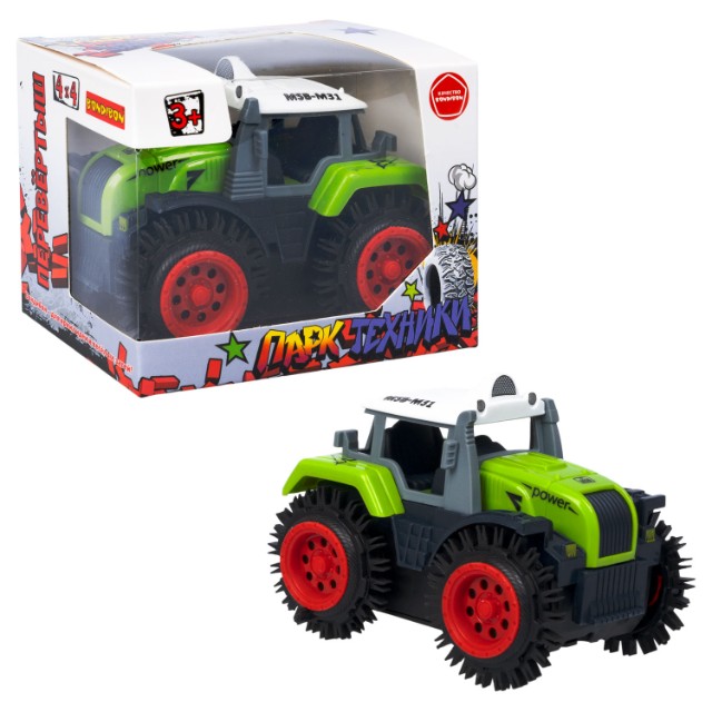 Машина Трактор-перевёртыш зелёный 4WD на батарейках, 11см пласт Превью 1
