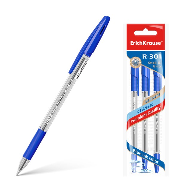 Ручка шариковая синяя EK R-301 CLASSIC Stick&Grip 1мм