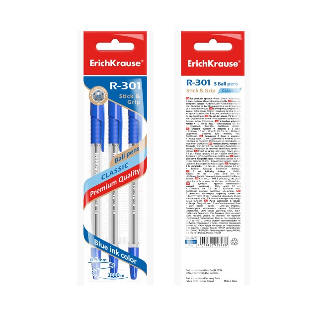 Ручка шариковая синяя EK R-301 CLASSIC Stick&Grip 1мм Превью 2