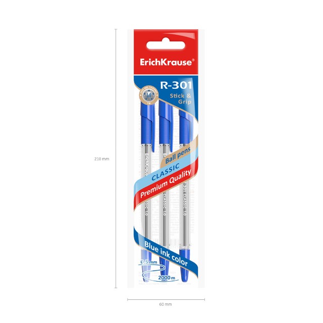 Ручка шариковая синяя EK R-301 CLASSIC Stick&Grip 1мм Превью 3