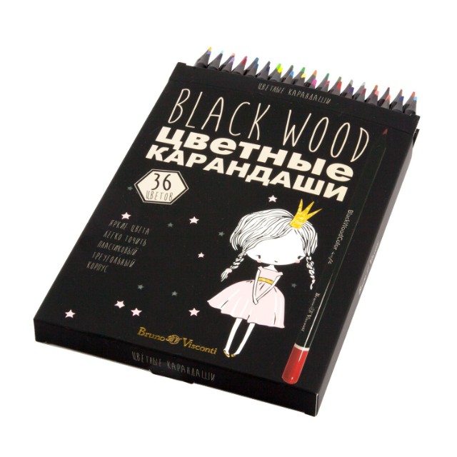 Карандаши цветные 36 цв пластик BV BlackWoodColor Превью 5