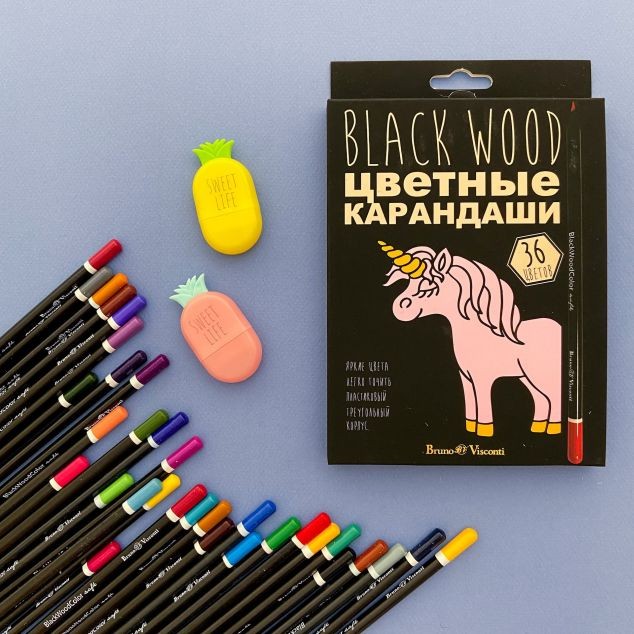 Карандаши цветные 36 цв пластик BV BlackWoodColor Превью 11