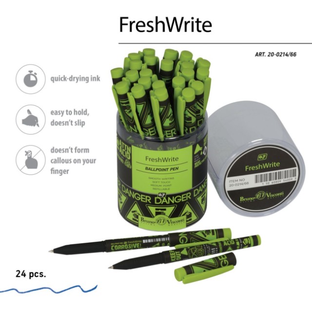 Ручка шариковая синяя BV FreshWrite Опасность! Едкое вещество 0,7мм принт Превью 1