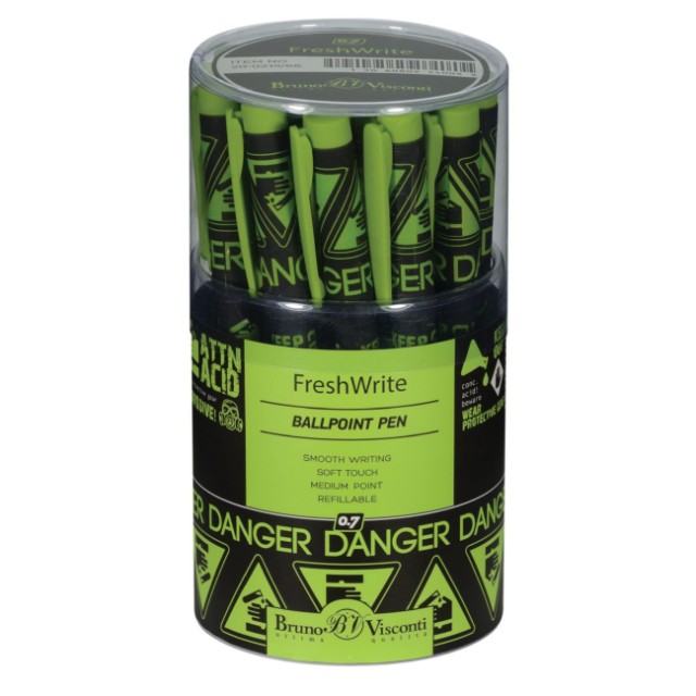 Ручка шариковая синяя BV FreshWrite Опасность! Едкое вещество 0,7мм принт Превью 3