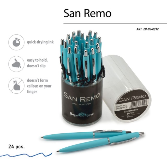 Ручка подар шар BV San Remo синяя автомат мята метал. Превью 2
