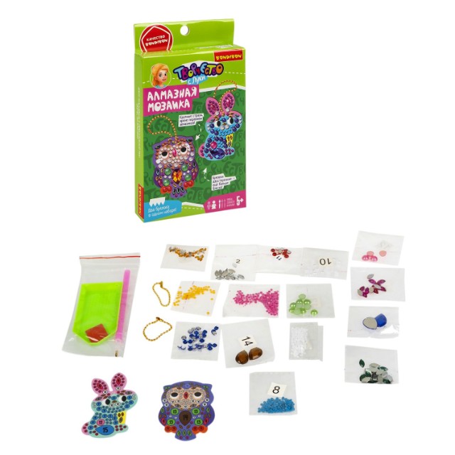 Творч Алмазная мозаика Брелоки Сова и зайчик, двусторонние Превью 2