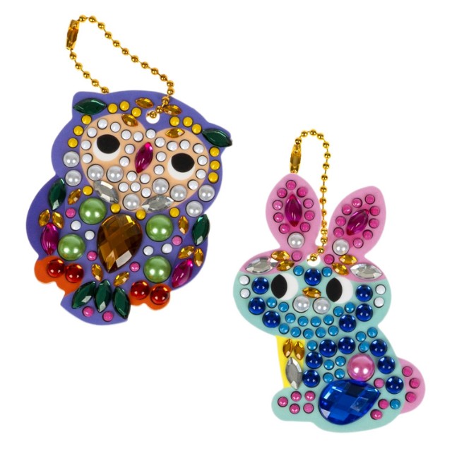 Творч Алмазная мозаика Брелоки Сова и зайчик, двусторонние Превью 1