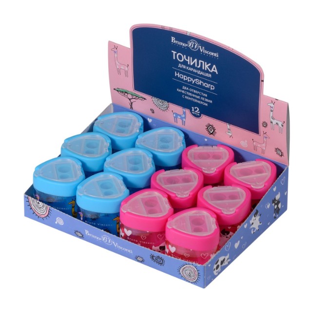 Точилка 2отв BV HappySharp треугольная с контейнером 2 цвета Превью 2