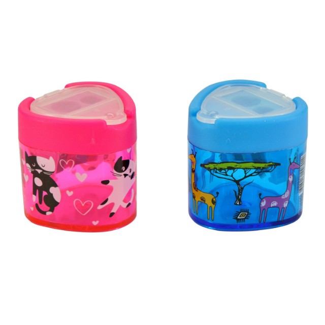 Точилка 2отв BV HappySharp треугольная с контейнером 2 цвета