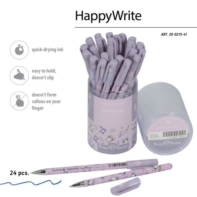 Ручка шариковая синяя BV HappyWrite Sweet Animals. Енотики 0,5мм Превью 1