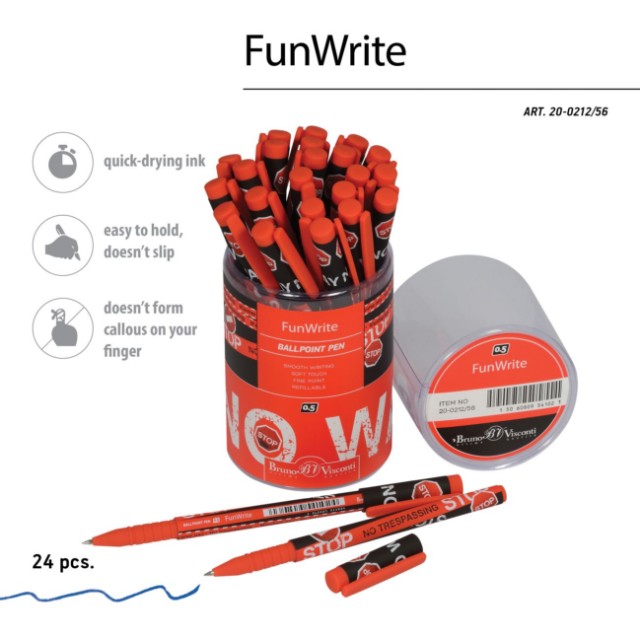 Ручка шариковая синяя BV FunWrite Keep Away. Stop 0,5мм принт Превью 4