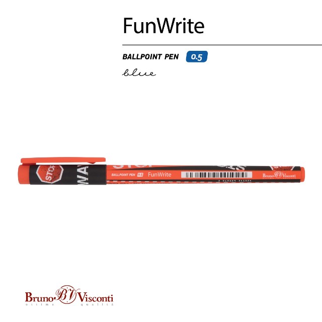 Ручка шариковая синяя BV FunWrite Keep Away. Stop 0,5мм принт