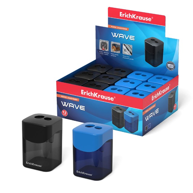 Точилка 2отв EK Wave с контейнером квадрат син черн полупр Превью 0