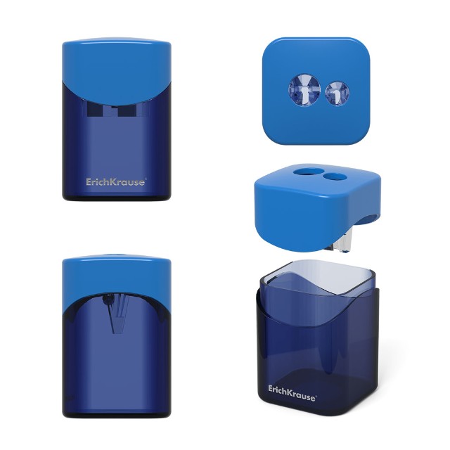 Точилка 2отв EK Wave с контейнером квадрат син черн полупр Превью 3