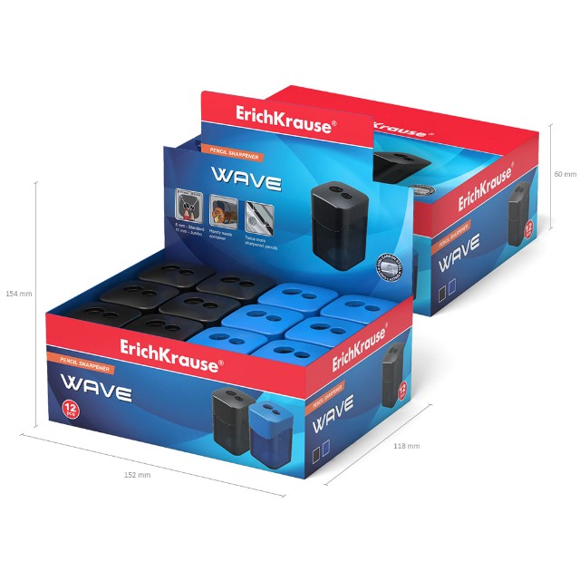 Точилка 2отв EK Wave с контейнером квадрат син черн полупр Превью 4