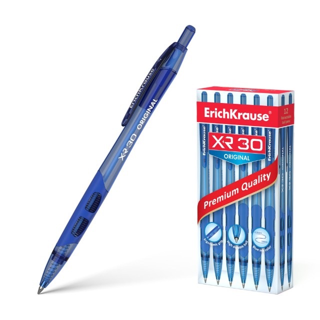 Ручка шариковая синяя EK XR-30 Original автомат корп. прозрачный с голуб. 0,7мм