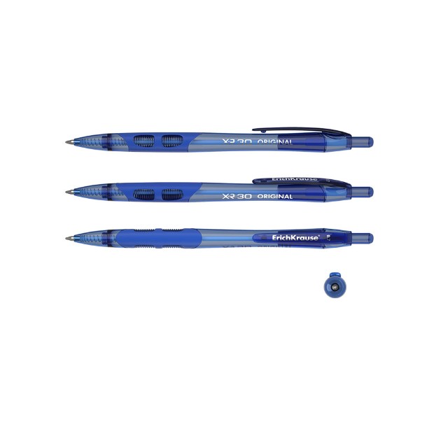 Ручка шариковая синяя EK XR-30 Original автомат корп. прозрачный с голуб. 0,7мм Превью 2