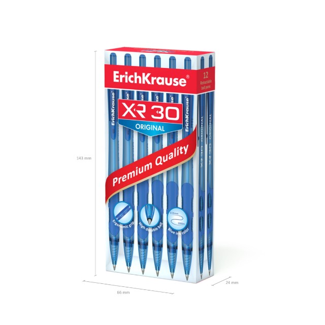 Ручка шариковая синяя EK XR-30 Original автомат корп. прозрачный с голуб. 0,7мм Превью 1