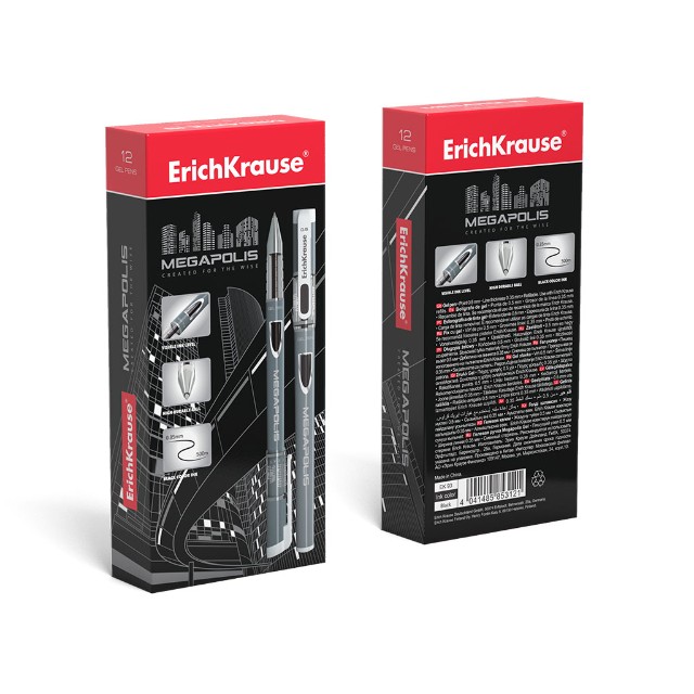 Ручка гелевая черная EK Megapolis серый копус 0,5мм Превью 2